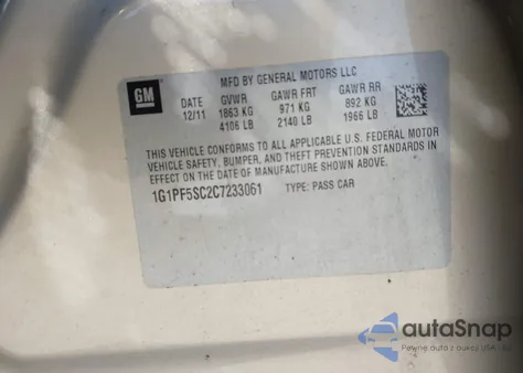 2012 Chevrolet Cruze 1Lt from USA, damaged, VIN 1G1PF5SC2C7233061